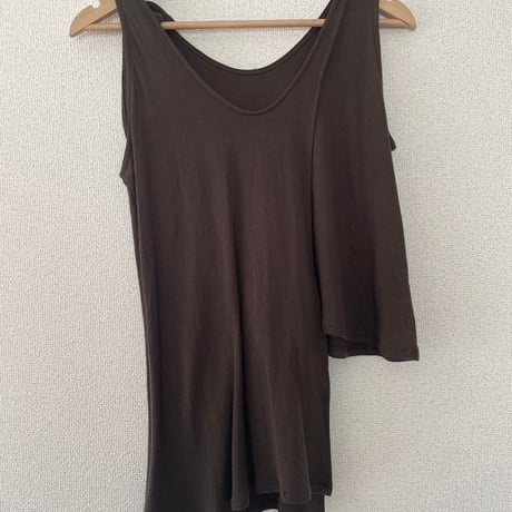 Asymmetry tank-top  Dark brown/White/Beige