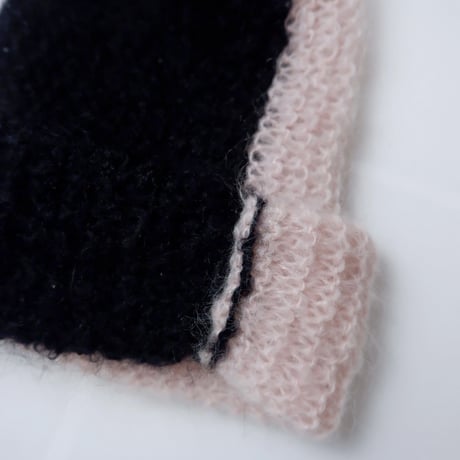 Mohair Knit帽 bicolor /pink×black