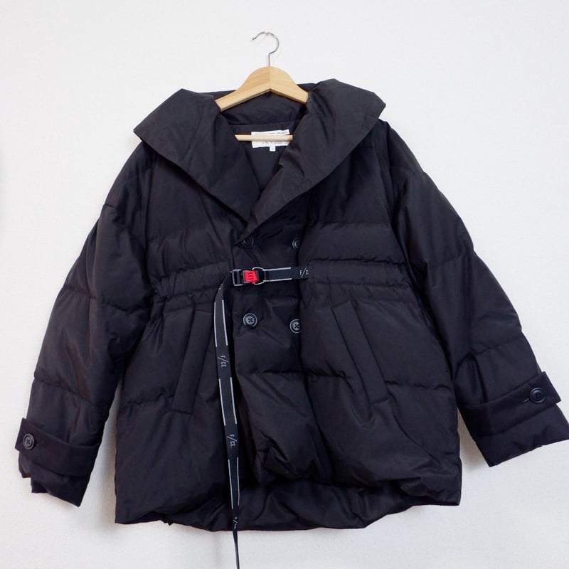 RECYCLED DOWN OVERLAY SHAWL COLLAR COAT / BLACK