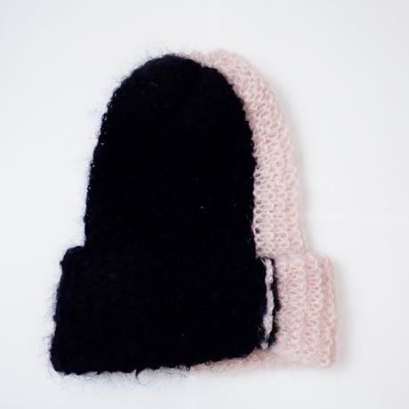 Mohair Knit帽 bicolor /pink×black