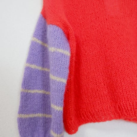 Mohair Knit Sweater/red×purple×beige