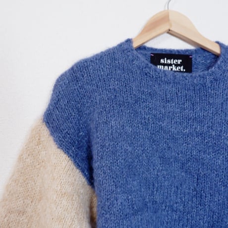 Mohair Knit Sweater/blue×purple×beige