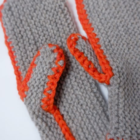 Mohair Knit Glove/light gray×orange