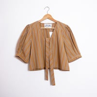 STRIPE BOW BLOUSE/LIGHT BROWN