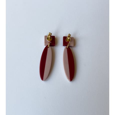 Acetate Earrings / Ovals & Squares / Bordeaux × Mauve Pink