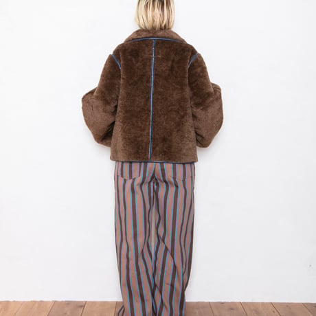 STRIPED YOKE TROUSERS BROWN
