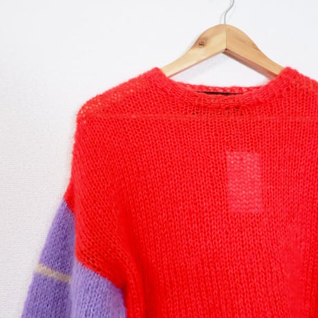 Mohair Knit Sweater/red×purple×beige