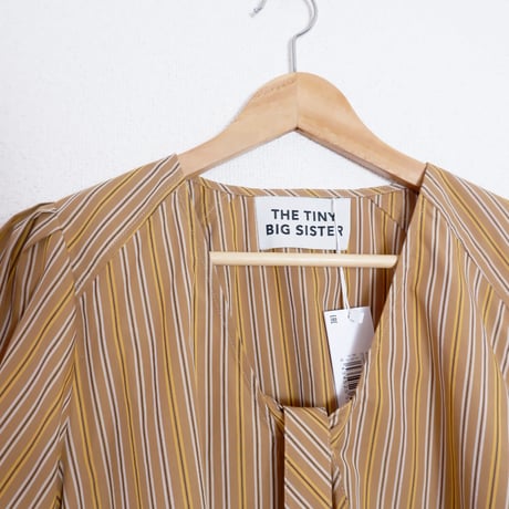STRIPE BOW BLOUSE/LIGHT BROWN
