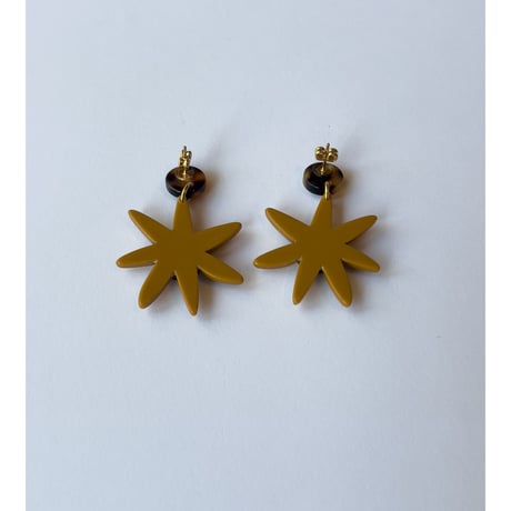 Acetate Earrings / Circles & Flowers / Brown × Mustard × Tortoiseshell
