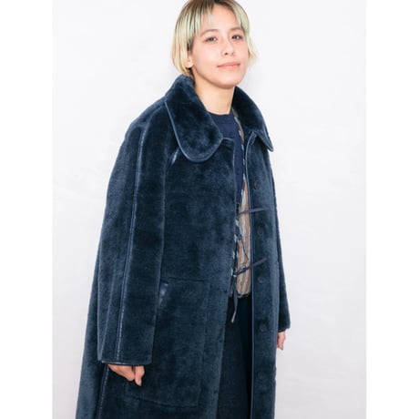 FAUX FUR LONG COAT NAVY