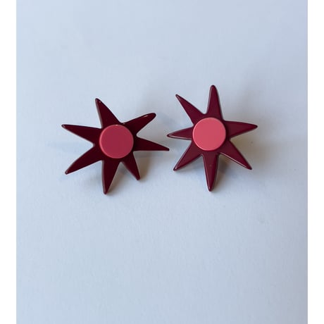 Acetate Earrings / Flowers / Pink × Bordeaux
