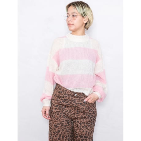 OVERSIZED STRIPED SWEATER PINK×WHITE