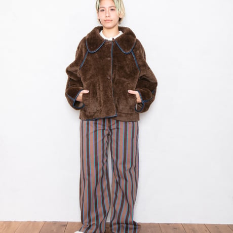 STRIPED YOKE TROUSERS BROWN
