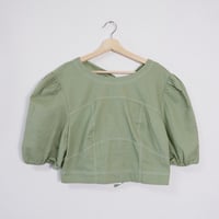 Back-Ribbon Puff Blouse/Pistachio
