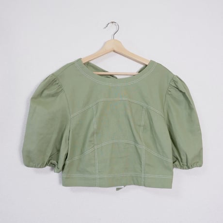 Back-Ribbon Puff Blouse/Pistachio