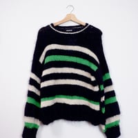 Mohair Knit Sweater/black×green×white