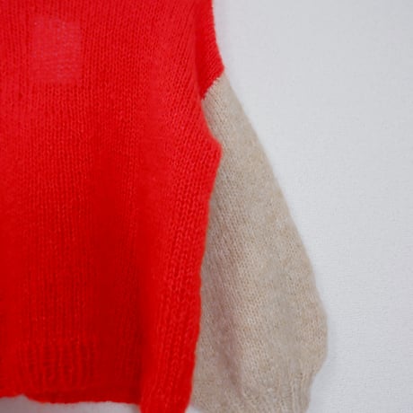 Mohair Knit Sweater/red×purple×beige