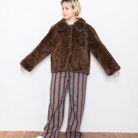 STRIPED YOKE TROUSERS BROWN