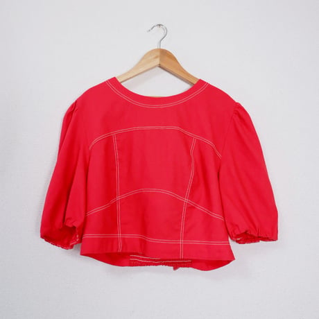 Back-Ribbon Puff Blouse/Red