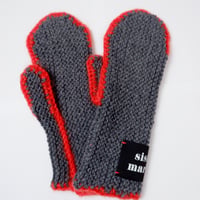 Mohair Knit Glove/gray×orange