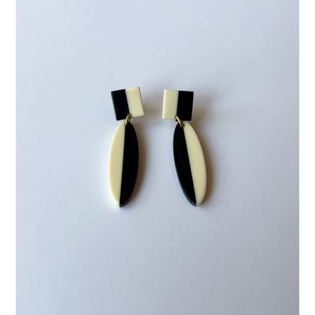 Acetate Earrings / Ovals & Squares / Black × Ivory