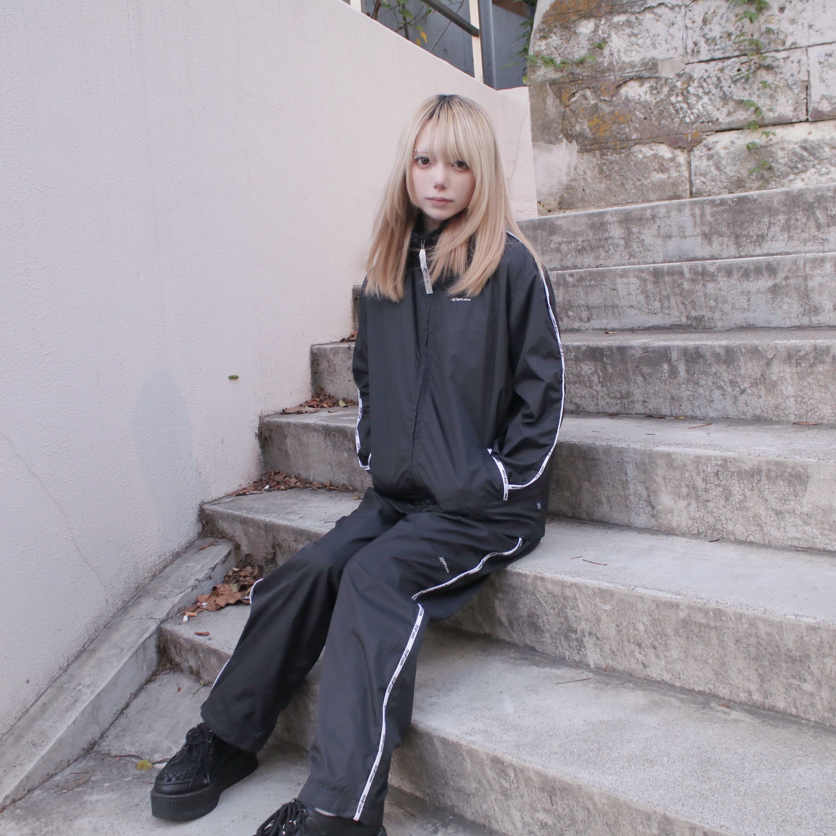 PIKO ピコ 90sナイロンジャケットジャージセットアップ　ブラック PIKO ピコ 90sナイロンジャケットジャージセットアップ ブラック 90s