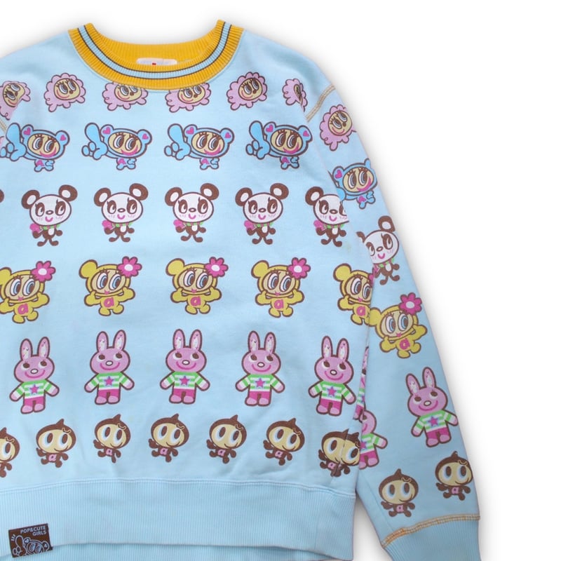 公*o様 美品 当時物 おほほパンダ ANGEL BLUE カラフルセーター L angel blue ペットのひつじクン&中村くん&おほほパンダ&ハナちゃん