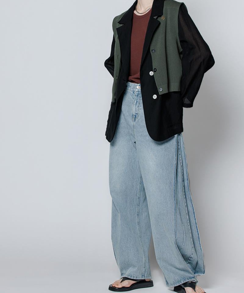 YENN SIDE PLEATED DENIM PT
