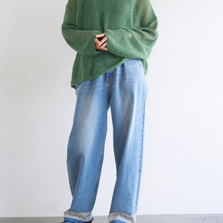 【YENN】LACE HEM TUCK DENIM [Y263-31097]