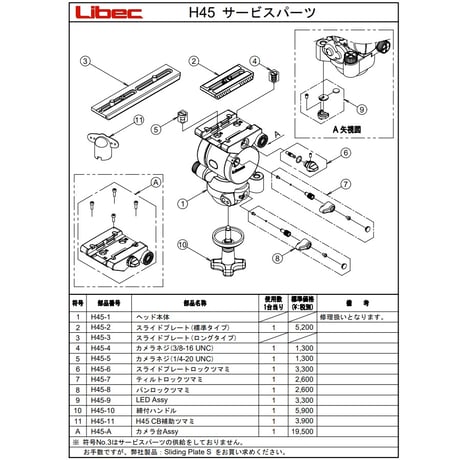 Libec　H45　シネマカメラシステム用完全カウンターバランスヘッド(税込み定価￥234,300)