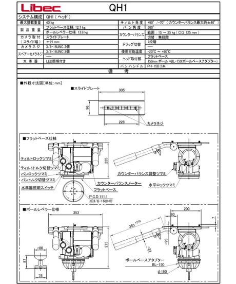 Libec　QH1　フラッグシップ高品質ヘッド(最大搭載重量40kg） (税込み定価￥1,136,300)