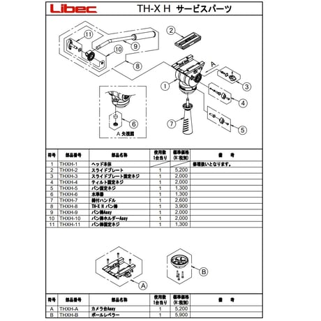 Libec　TH-X H　小型カメラ用(固定カウンターバランス）ヘッド(税込み定価￥24,200）