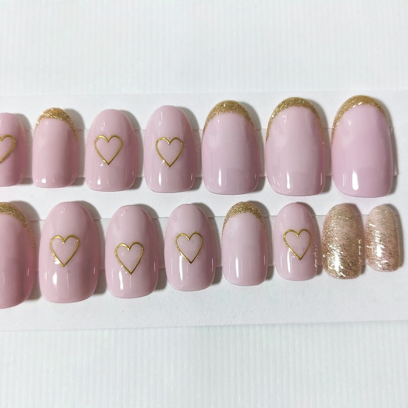 ピンク ゴールド ハート フレンチ ネイルデチップ | みぃネイル's STORE