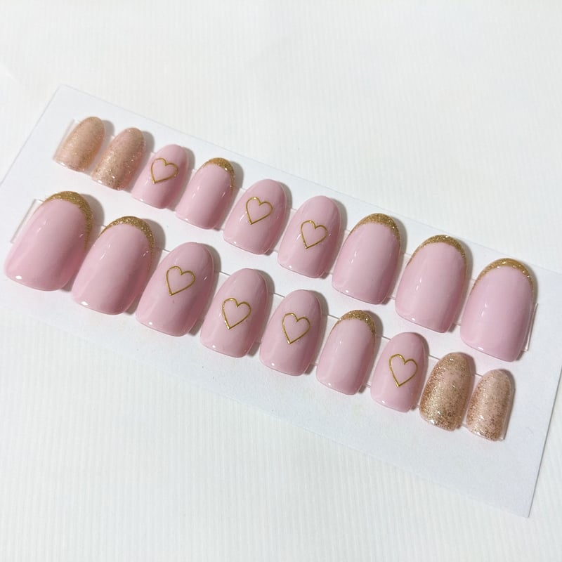 ピンク ゴールド ハート フレンチ ネイルデチップ | みぃネイル's STORE