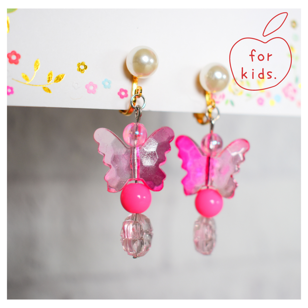 子供 ビーズ アクセサリー イヤリング★ピンクリボン 夢色イヤリング🦄💕(キッズアクセサリー・キッズ・子供