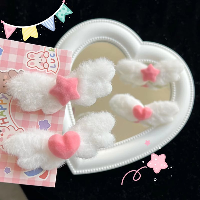 ベビー　赤ちゃん　ヘアクリップ　ヘアピン　ヘアゴム　ハート　羽　天使の羽　桃 ベビー赤ちゃんヘアクリップヘアピンヘアゴムハート羽天使の羽桃