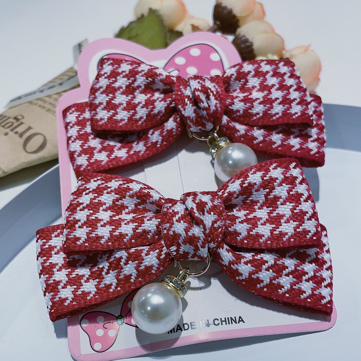 No.202千鳥格子リボン】♡ベビーヘアクリップ♡ヘアピン セミオーダー