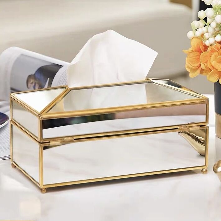 ラグジュアリーゴールドガラスティッシュケース | marche