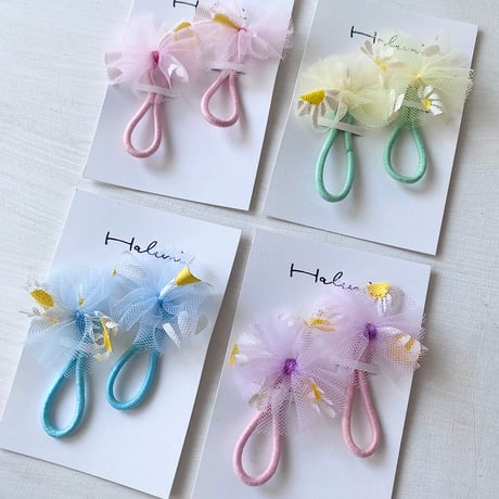 ベビーヘアゴム フリフリ お花プリント