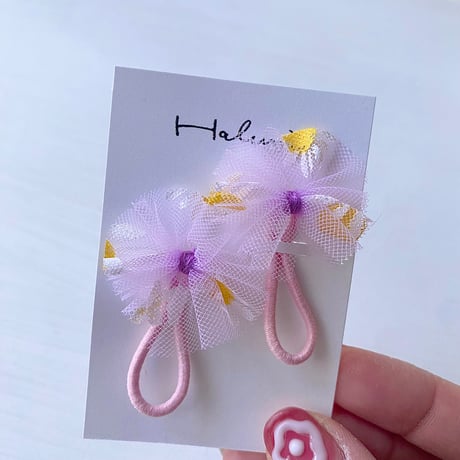 ベビーヘアゴム フリフリ お花プリント