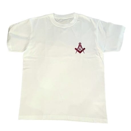 フリーメイソン　E2　Tシャツ　WHITE　赤刺繍
