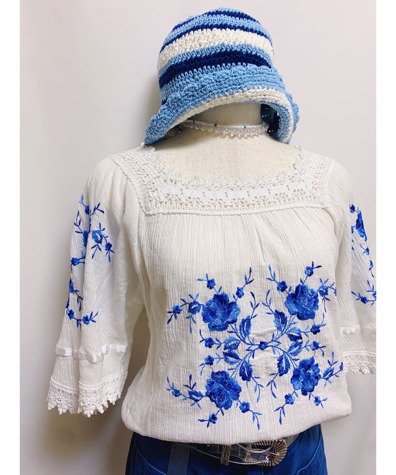 2200522 USED Made in Greece ギリシャコットン刺繍ブラウス WHT