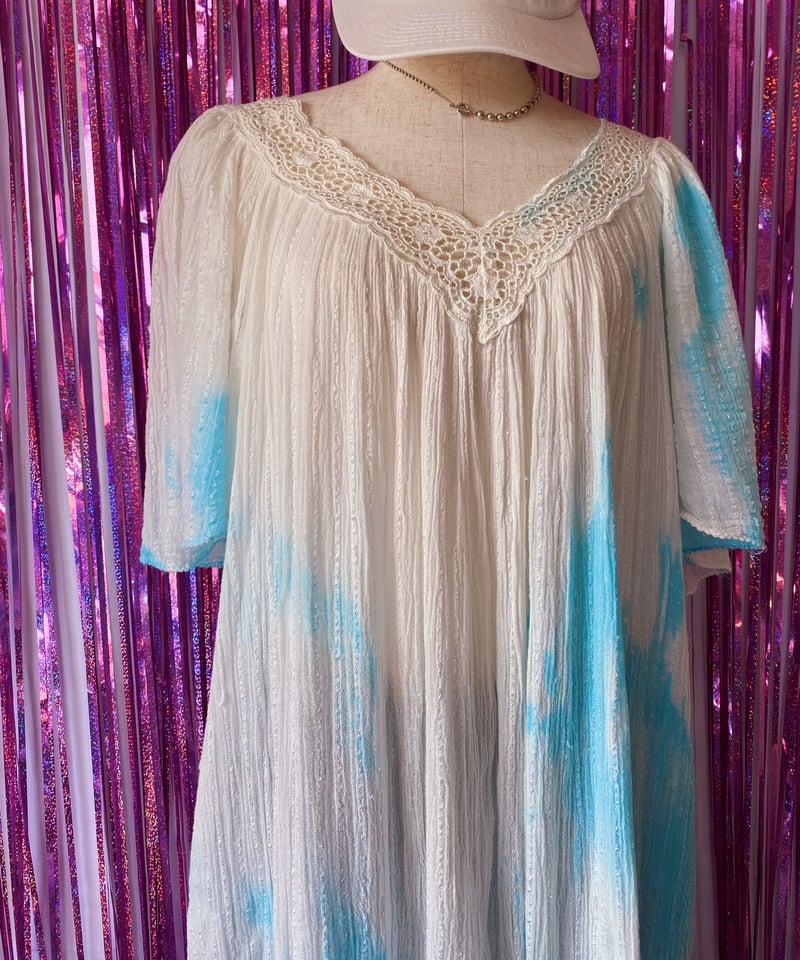2305401 USED ムラ染めギリシャワンピース WHT×BLU M | ERA vintage 