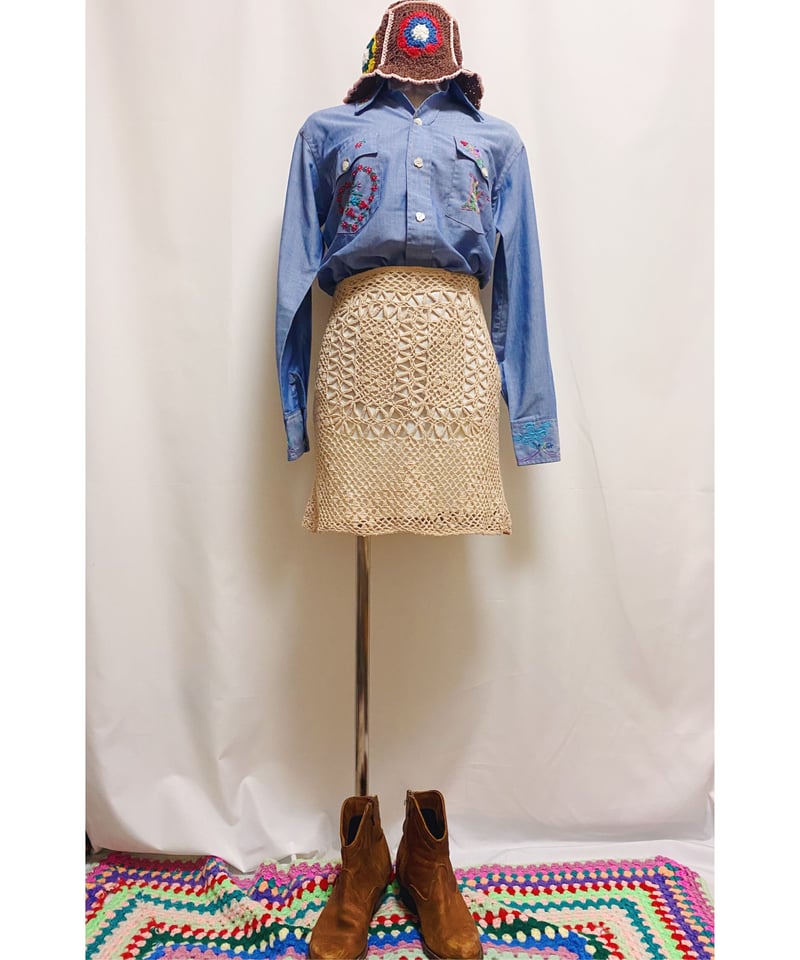 2200520 Vintage USA刺繍入ダンガリーコットンシャツ BLU | ERA
