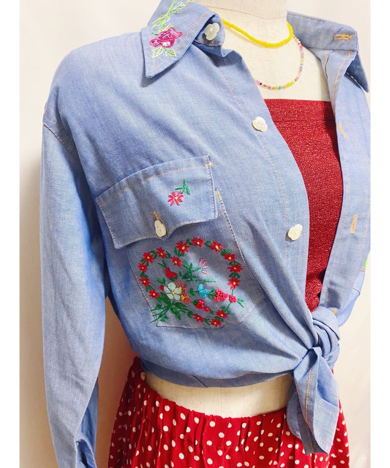 2200520 Vintage USA刺繍入ダンガリーコットンシャツ BLU | ERA