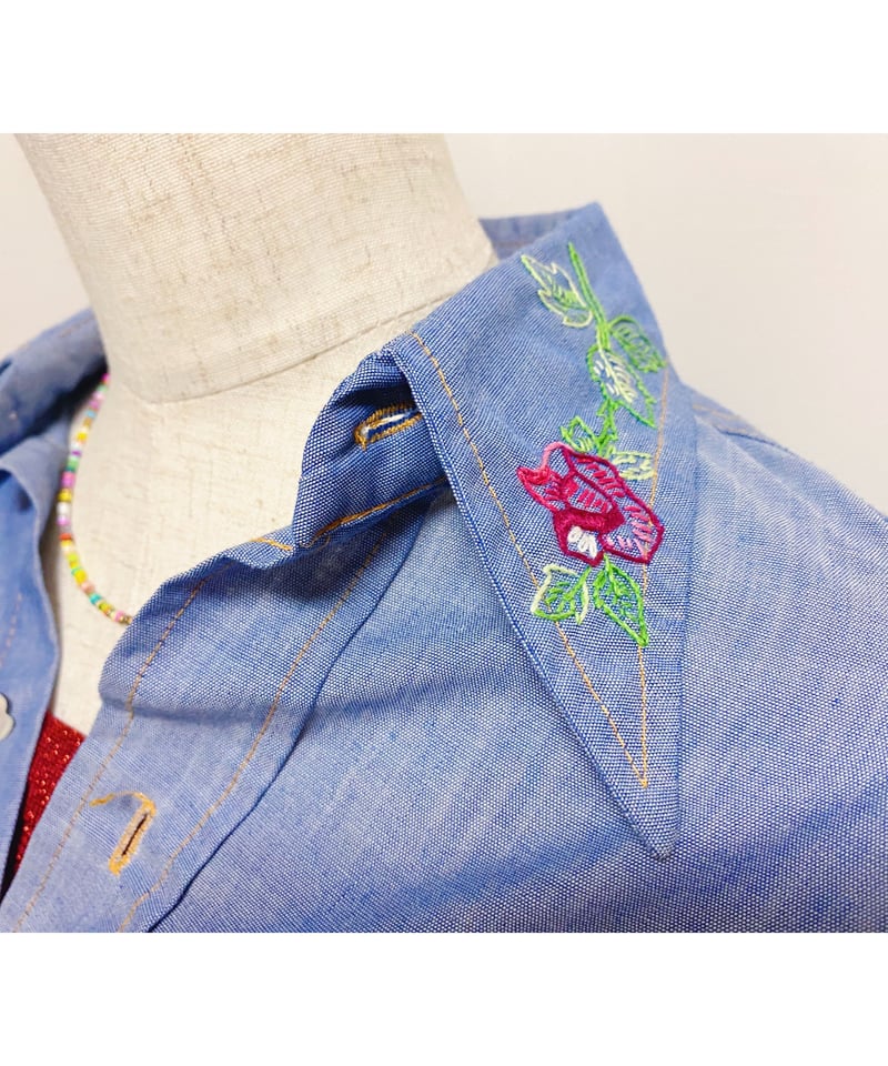 2200520 Vintage USA刺繍入ダンガリーコットンシャツ BLU | ERA