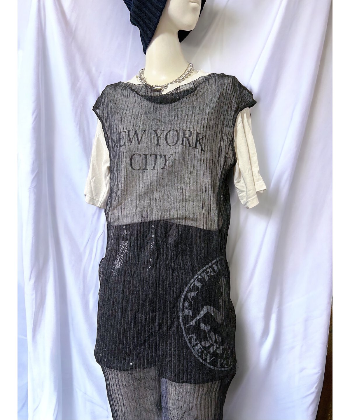 2406402 Vintage DKNY 90s シースルーメッシュリブノースリーブ