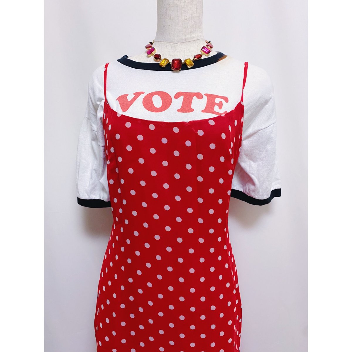 2200459 Vintage USA 90sドット柄シースルーシフォンキャミ