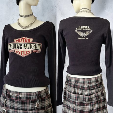 2408105 Vintage Harley Davidson Mexico 07s ビッグロゴプリントリブカット L/S Tシャツ BLK S