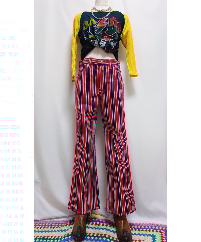 70s vintage 42タロン セーラーパンツ 巻き ストライプ ベルボトム 70's ストライプ Vintage Bell Bottom パンツ W34 - ∞ SOL ∞